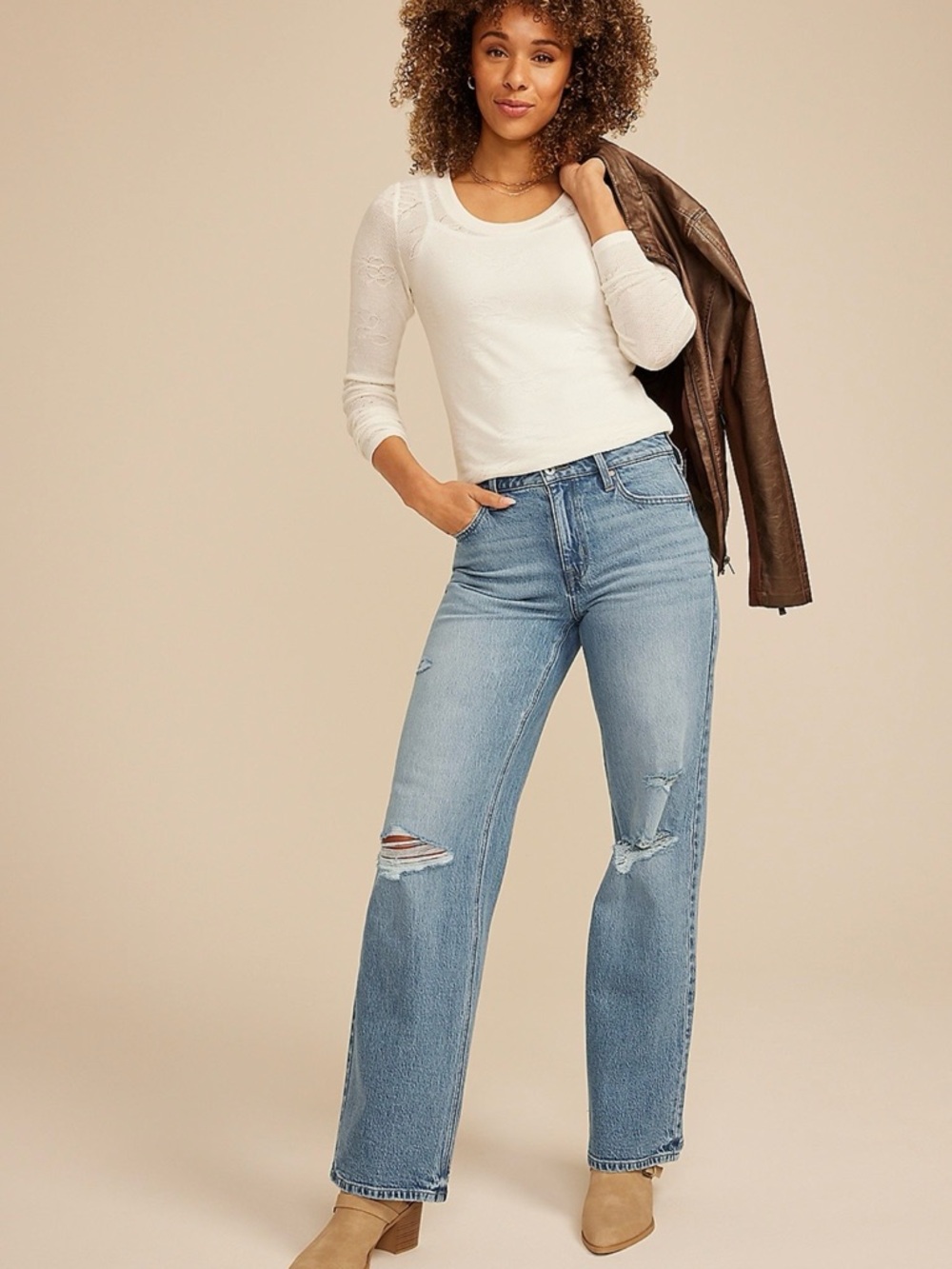 Maurices Light Blue Wide-Leg Distressed Jeans